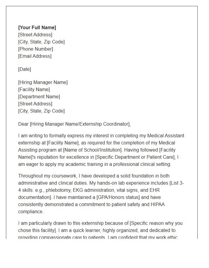 Medical Assistant Externship Entry Level Cover Letter Template
