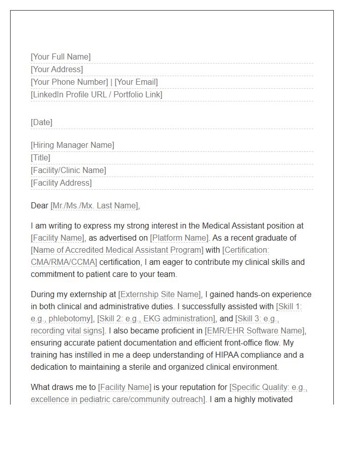 Medical Assistant Graduate Entry Level Cover Letter Template