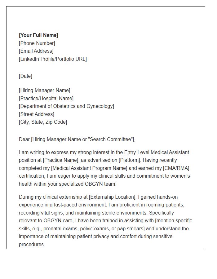 OBGYN Medical Assistant Entry Level Cover Letter Template