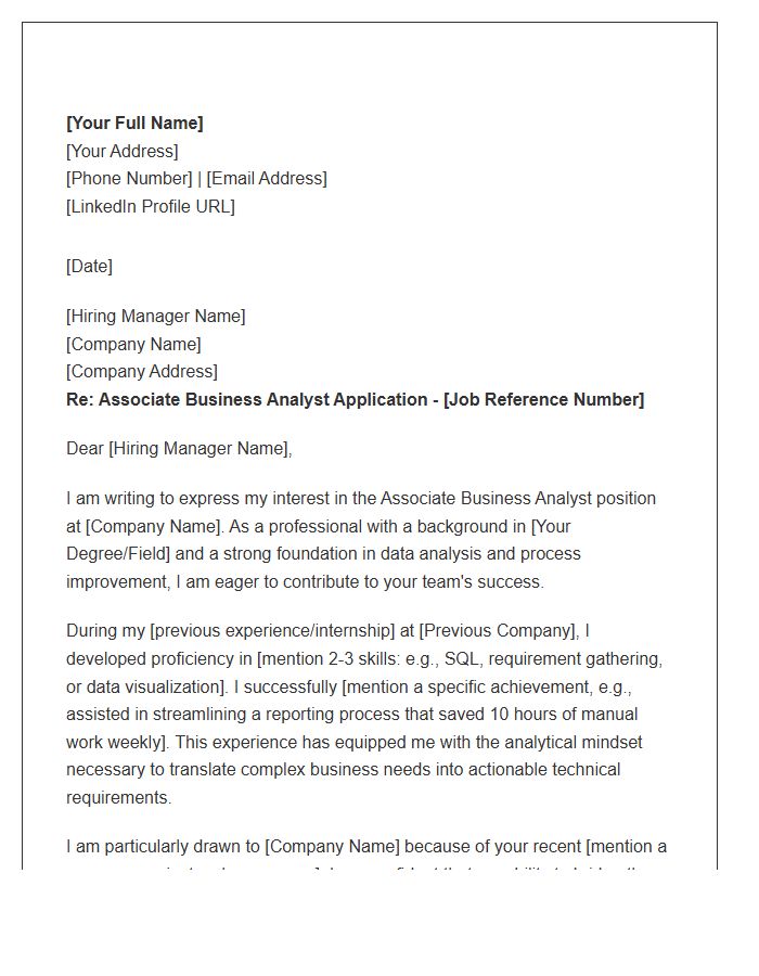 Associate Business Analyst Cover Letter Template
