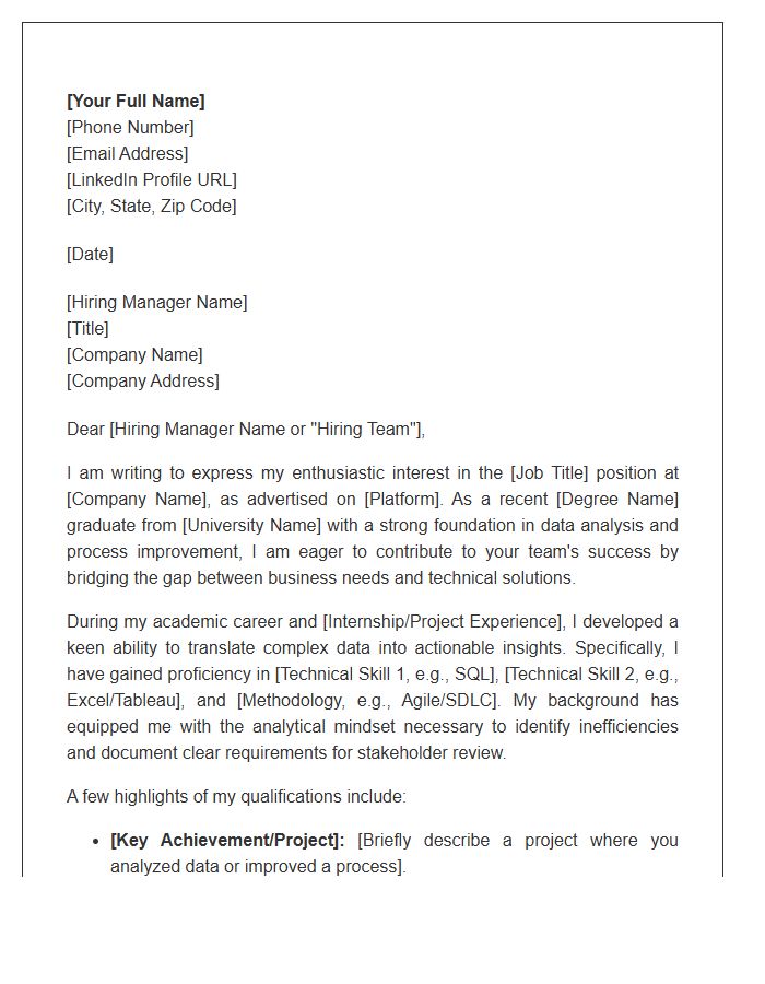 Entry Level Business Analyst Cover Letter Template