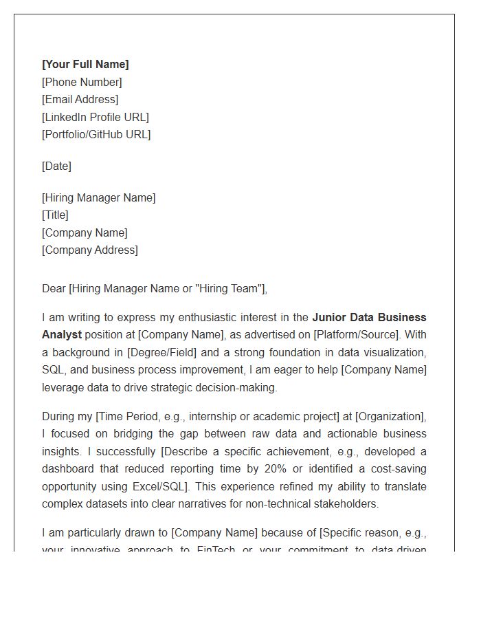 Junior Data Business Analyst Cover Letter Template