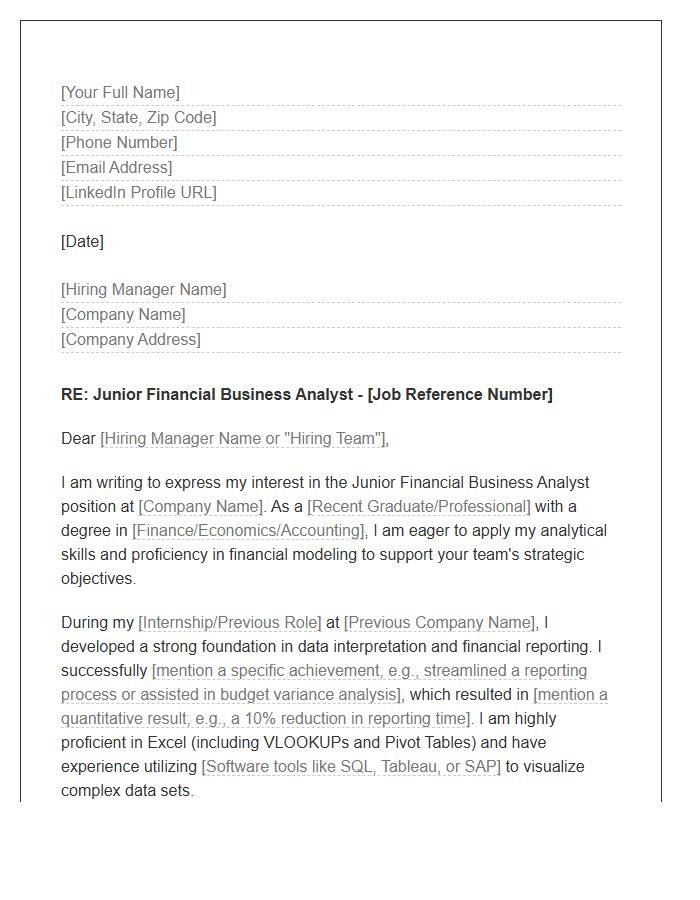 Junior Financial Business Analyst Cover Letter Template