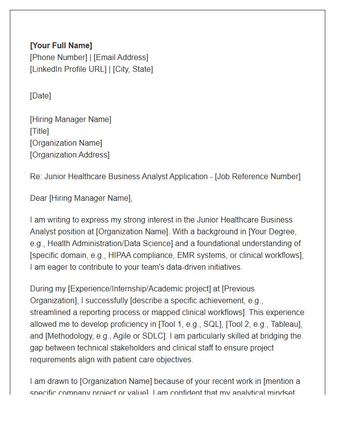 Junior Healthcare Business Analyst Cover Letter Template