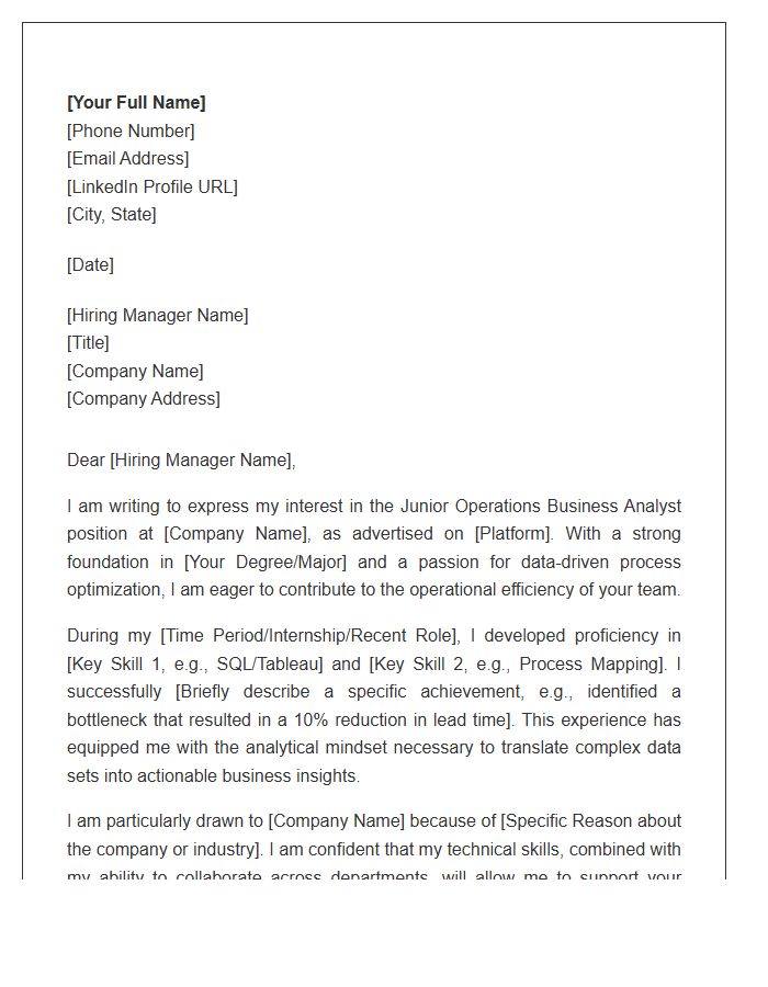 Junior Operations Business Analyst Cover Letter Template