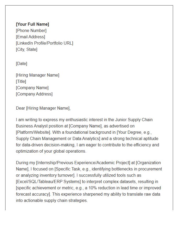 Junior Supply Chain Business Analyst Cover Letter Template