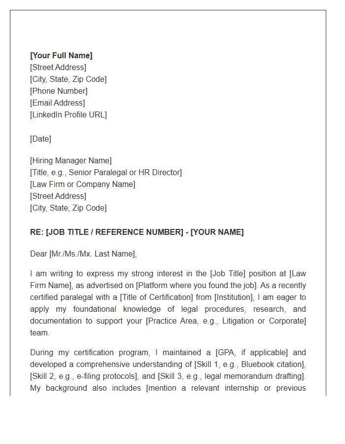 Certified Entry Level Paralegal Cover Letter Template
