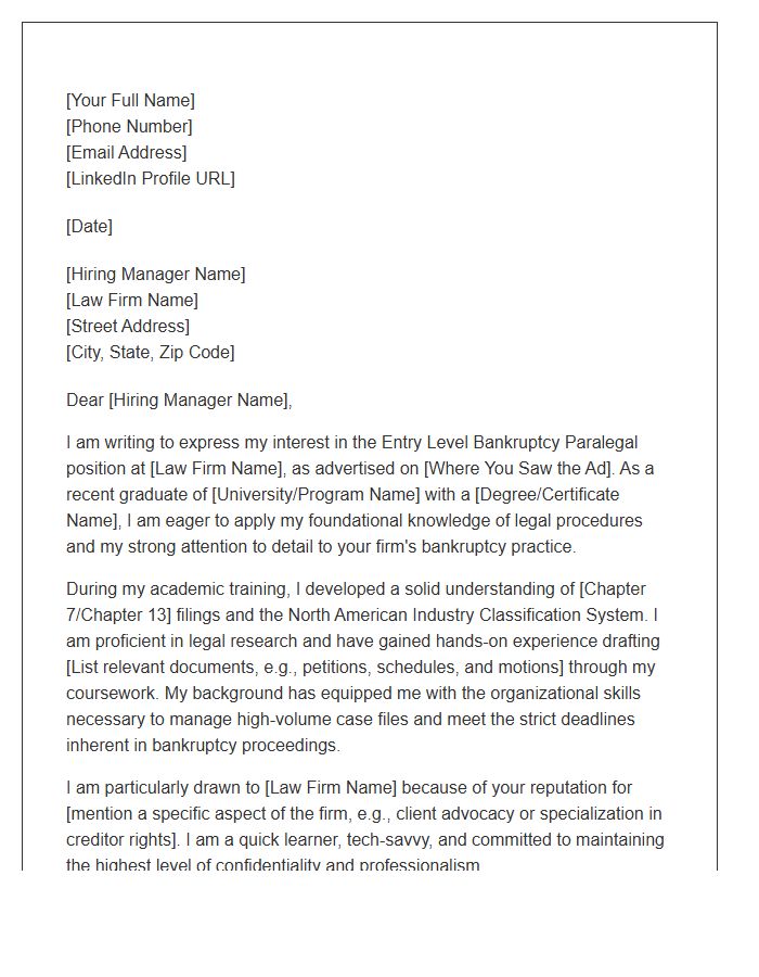 Entry Level Bankruptcy Paralegal Cover Letter Template