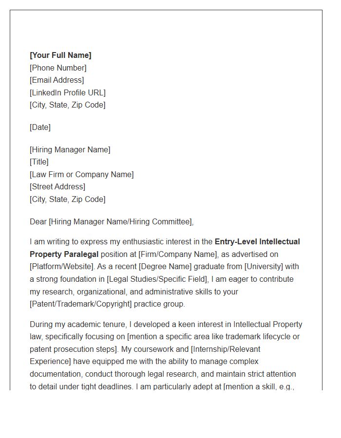 Entry Level Intellectual Property Paralegal Cover Letter Template