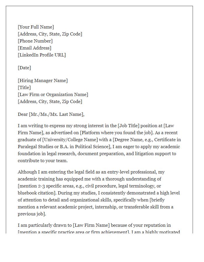 Entry Level Paralegal Cover Letter Template No Experience