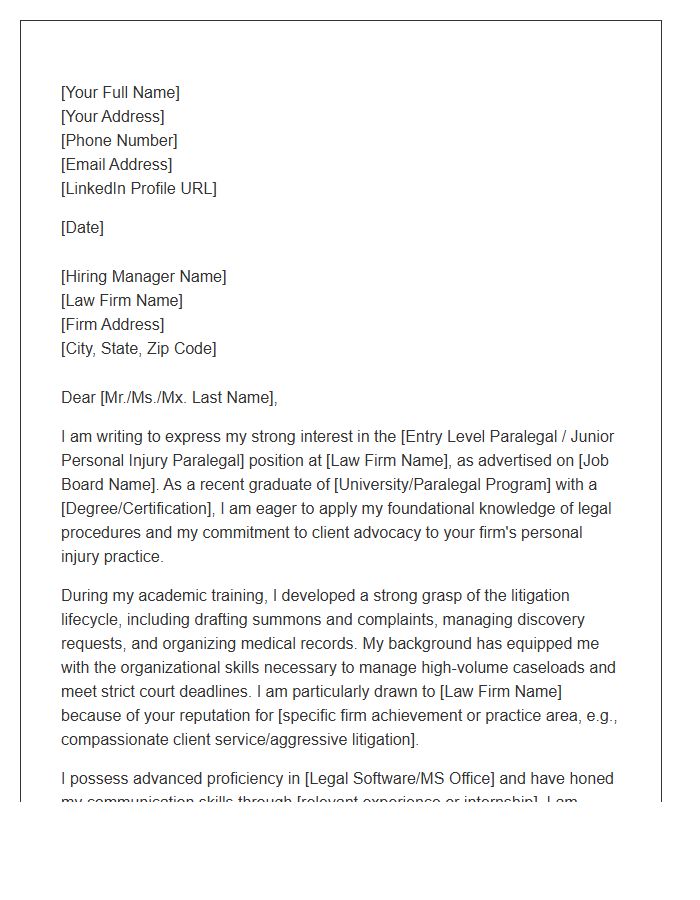 Entry Level Personal Injury Paralegal Cover Letter Template