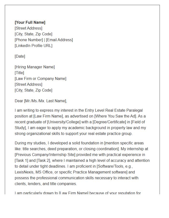 Entry Level Real Estate Paralegal Cover Letter Template