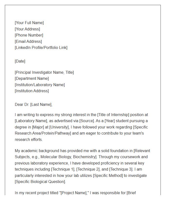 Biomedical Science Research Internship Cover Letter Template