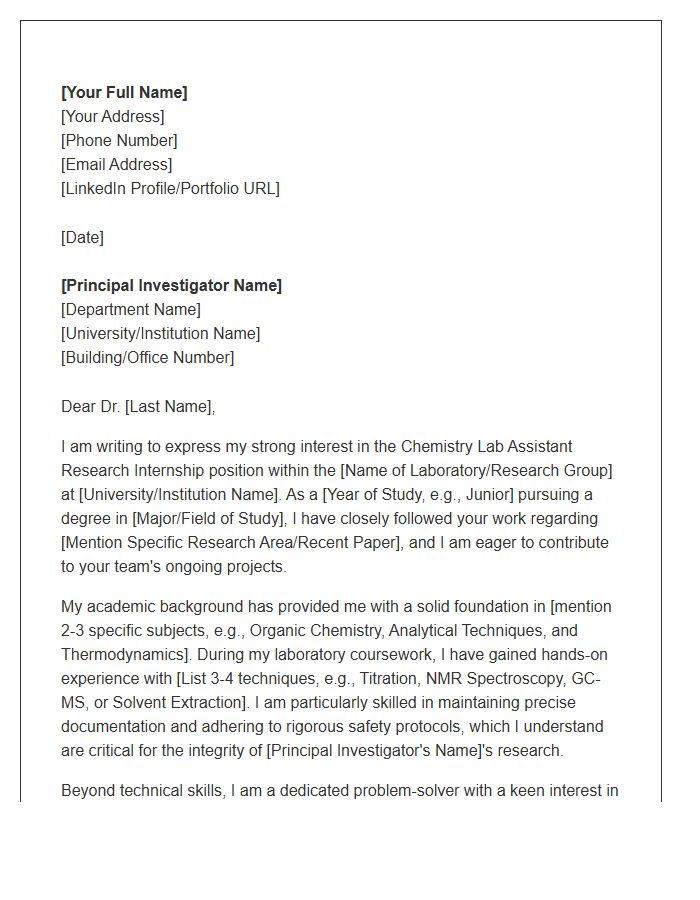 Chemistry Lab Assistant Research Internship Cover Letter Template