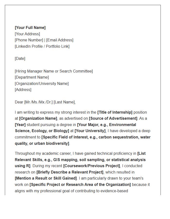 Environmental Science Research Internship Cover Letter Template
