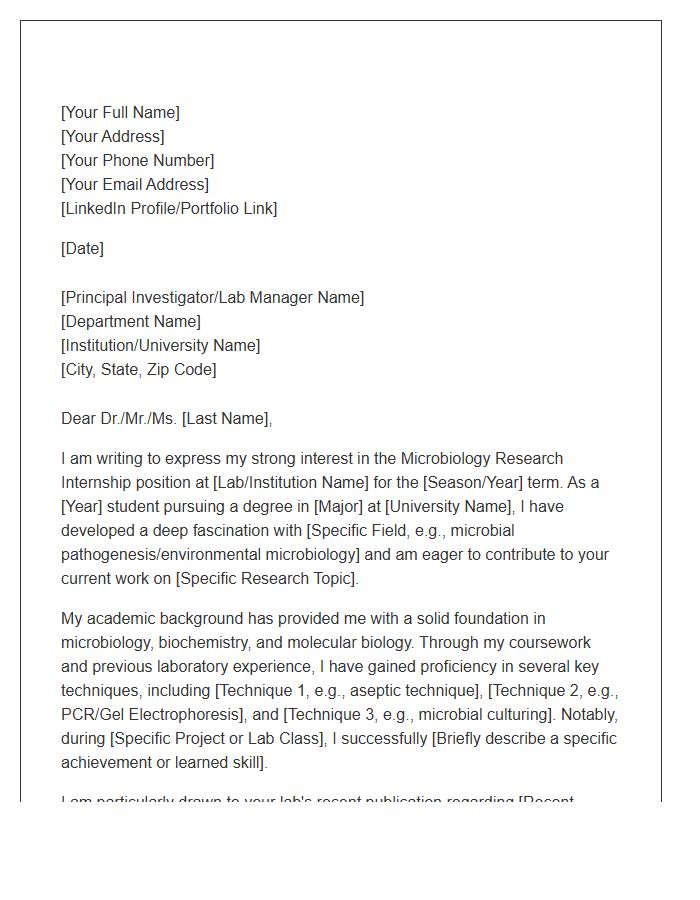 Microbiology Research Internship Cover Letter Template