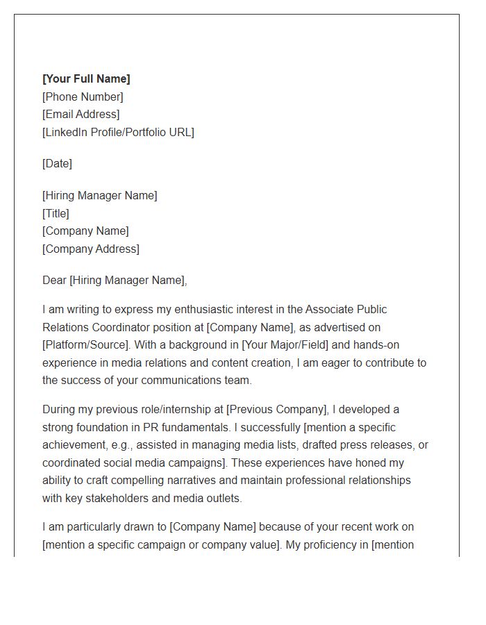 Associate Public Relations Coordinator Cover Letter Template