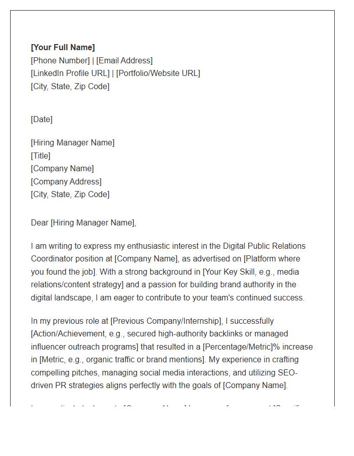 Digital Public Relations Coordinator Cover Letter Template