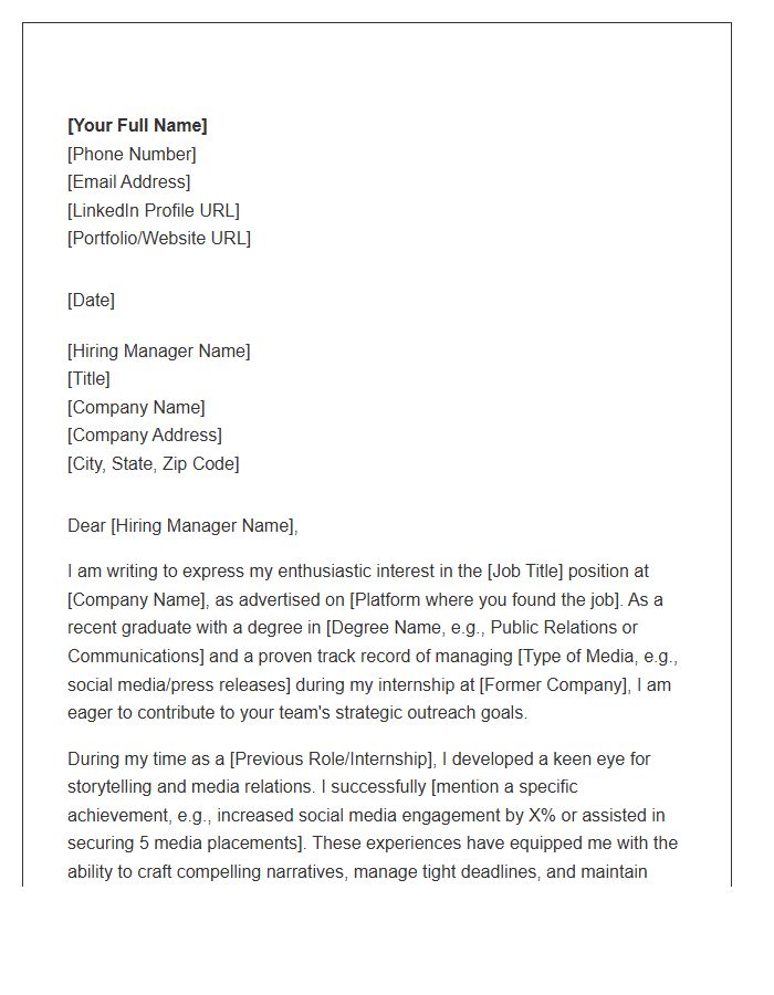 Professional Entry Level PR Coordinator Cover Letter Template