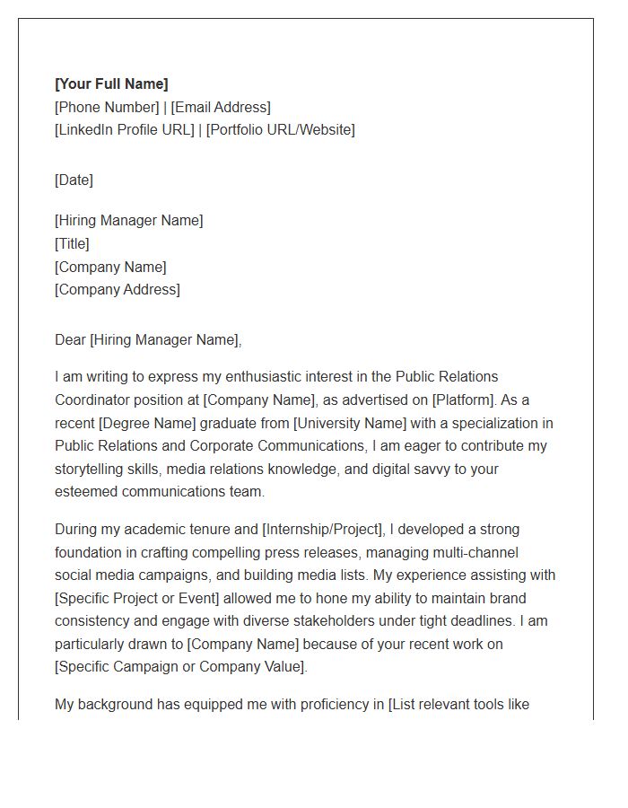 Recent Graduate Public Relations Coordinator Cover Letter Template