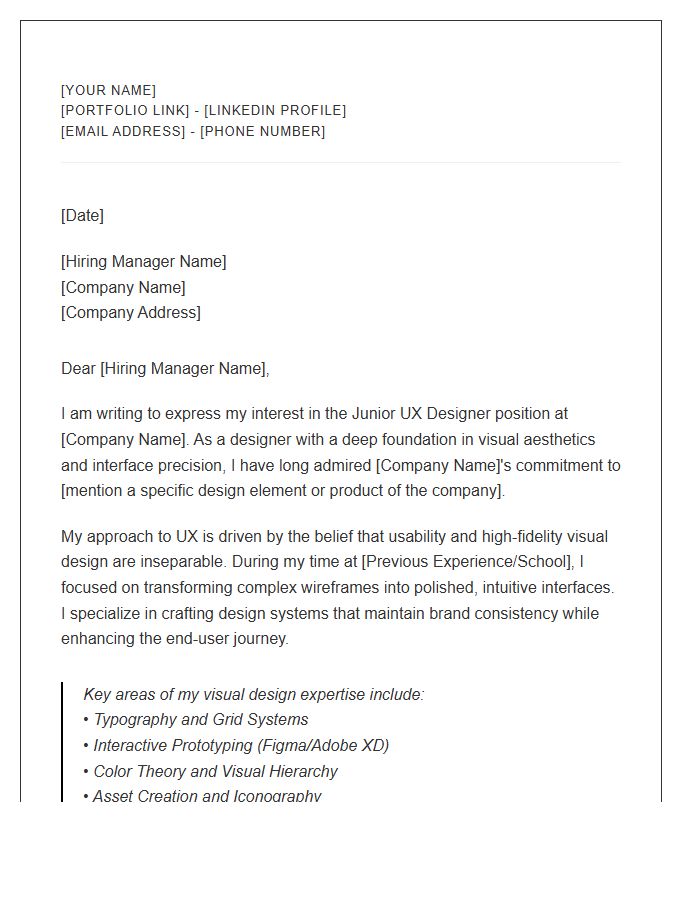 Junior UX Designer Cover Letter Template Focused On Visual Design