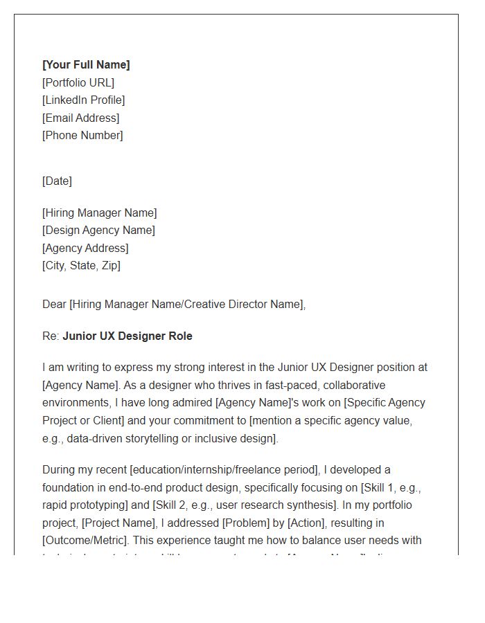 Junior UX Designer Cover Letter Template For Agency Positions