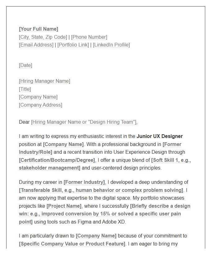 Junior UX Designer Cover Letter Template For Career Changers