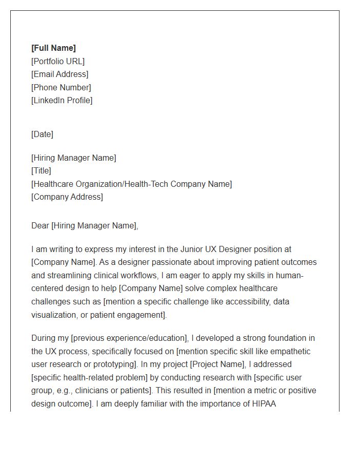 Junior UX Designer Cover Letter Template For Healthcare Design Roles