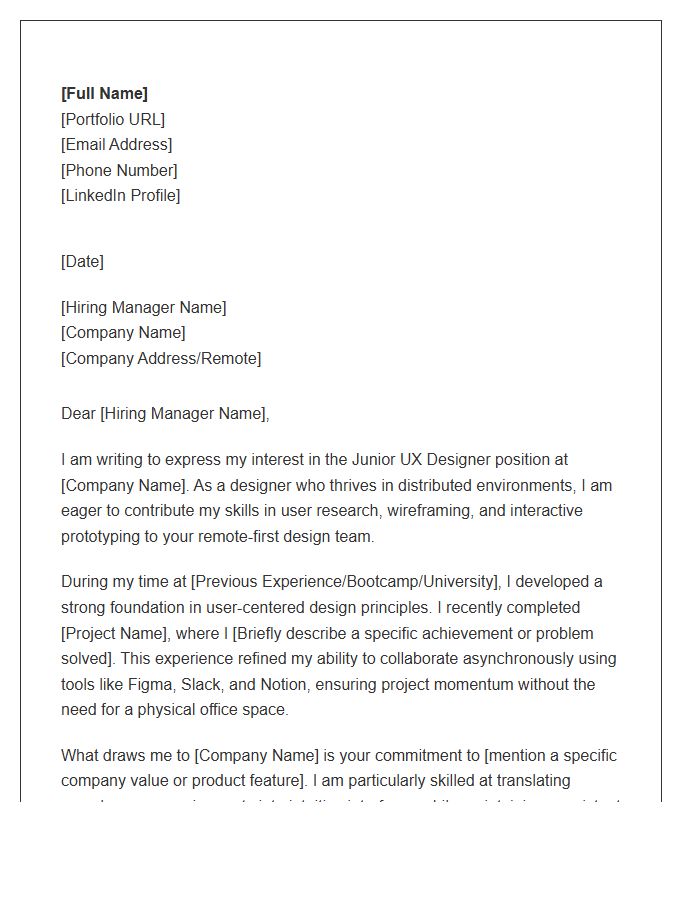 Junior UX Designer Cover Letter Template For Remote Work
