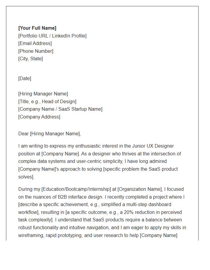 Junior UX Designer Cover Letter Template For SaaS Application
