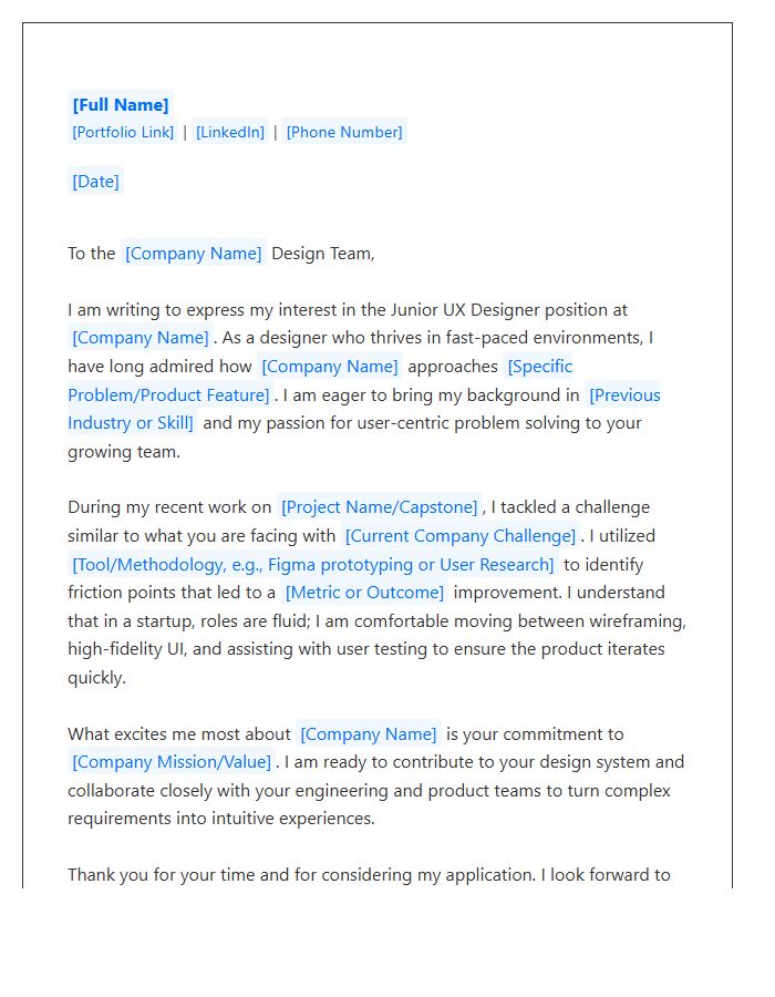 Junior UX Designer Cover Letter Template For Tech Startups