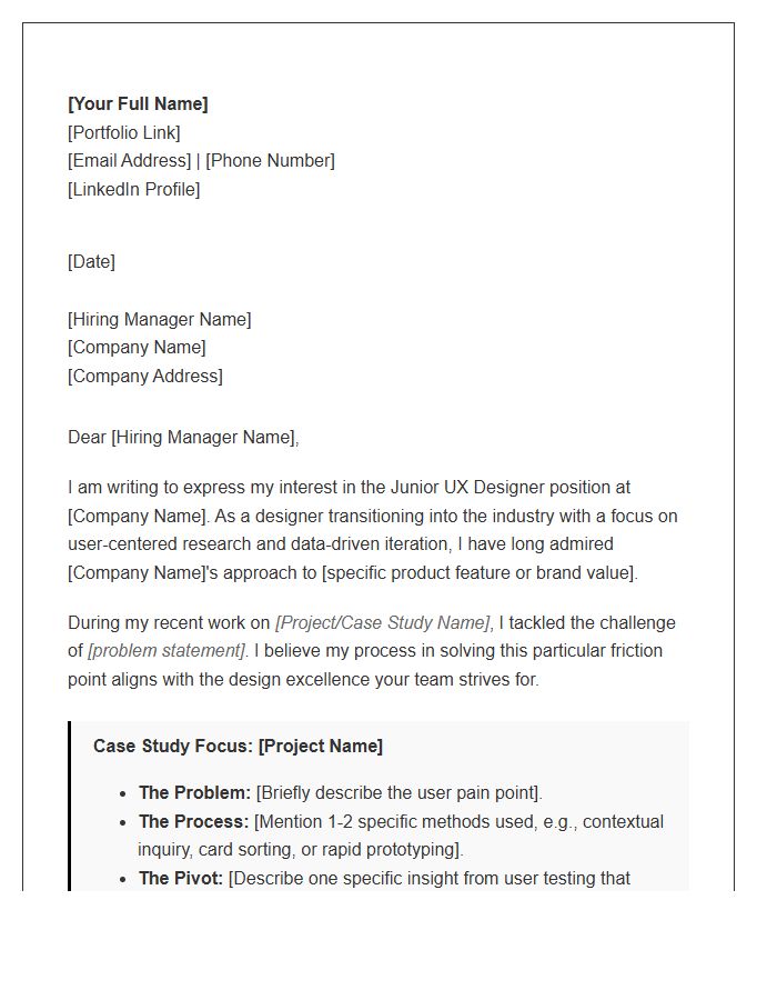 Junior UX Designer Cover Letter Template With Case Study Focus