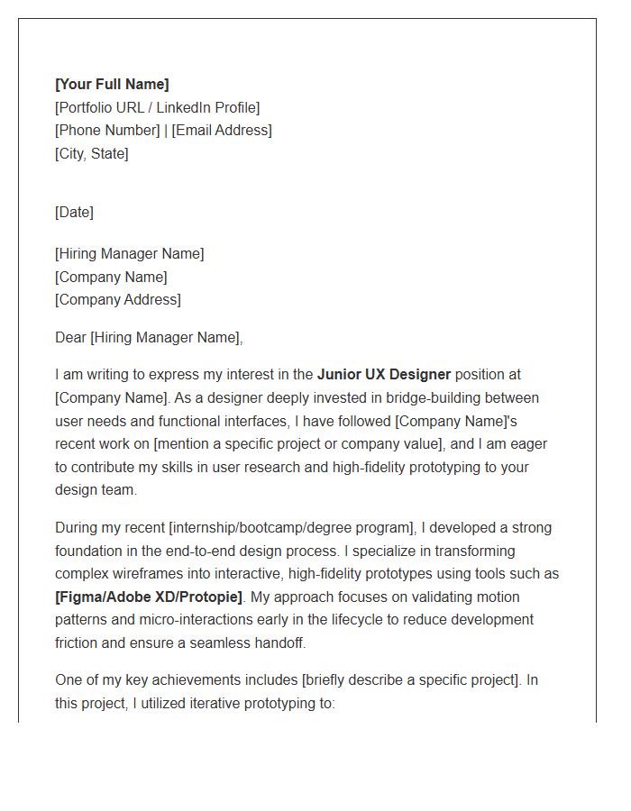 Junior UX Designer Cover Letter Template With Prototyping Skills