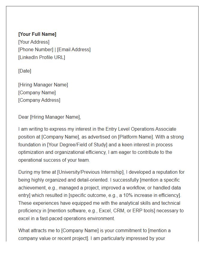 Entry Level Operations Associate Cover Letter Template