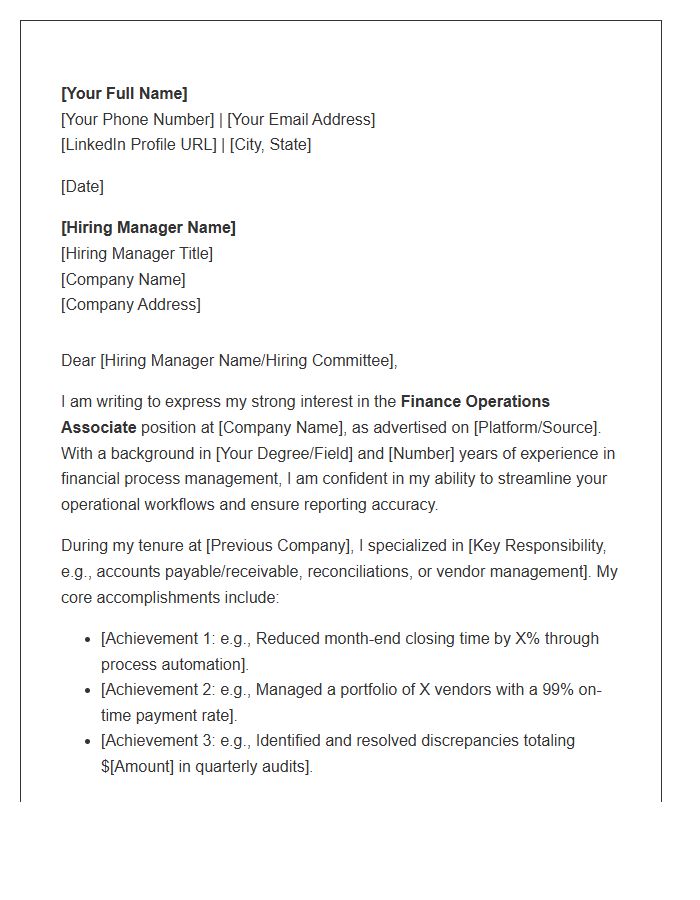 Finance Operations Associate Cover Letter Template