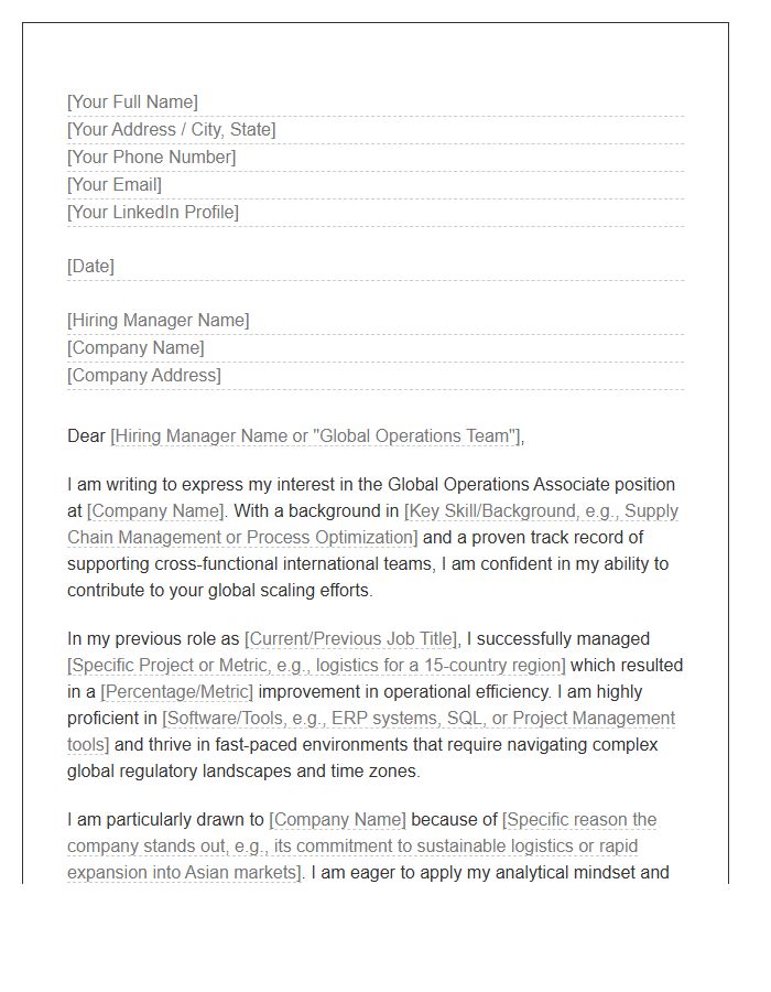 Global Operations Associate Cover Letter Template