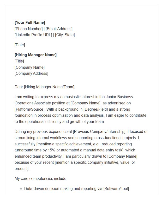 Junior Business Operations Associate Cover Letter Template