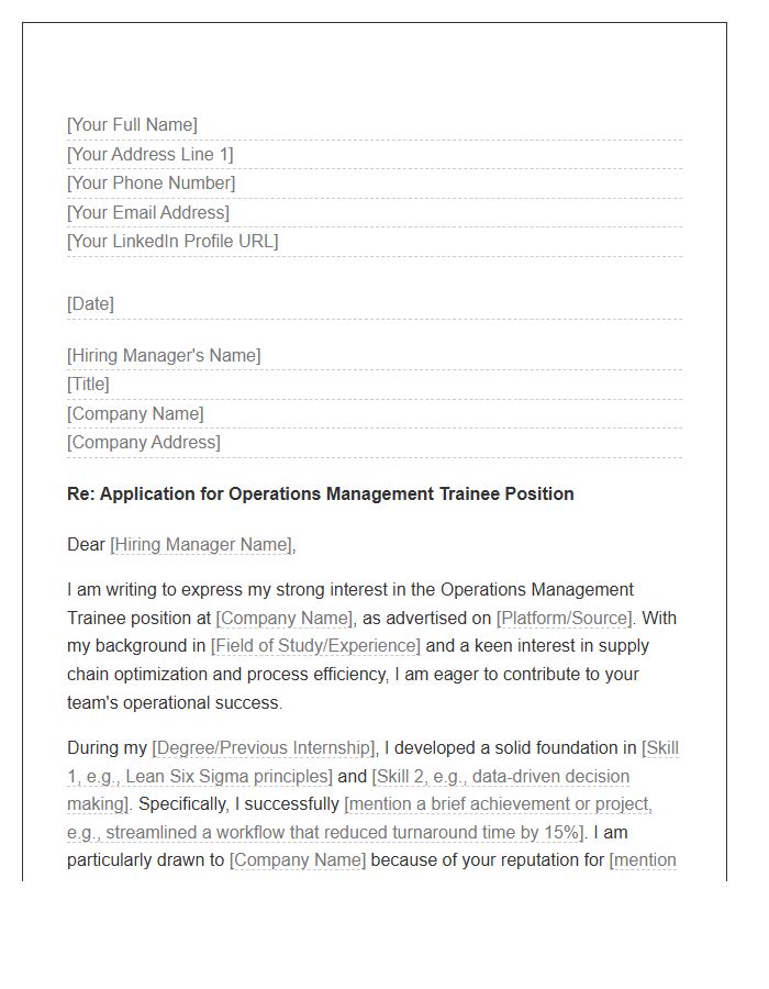 Operations Management Trainee Cover Letter Template