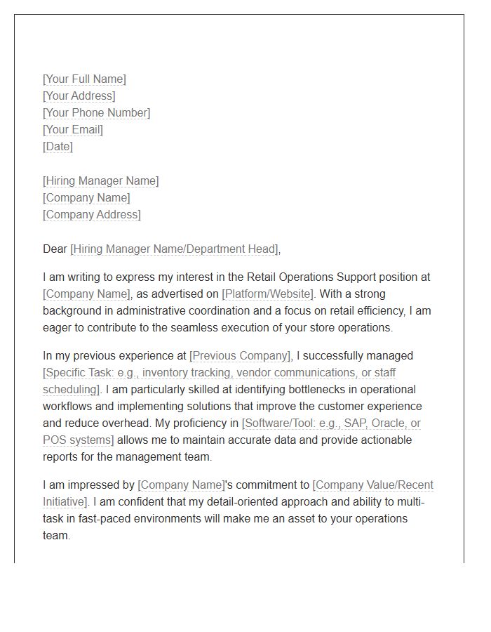 Retail Operations Support Cover Letter Template