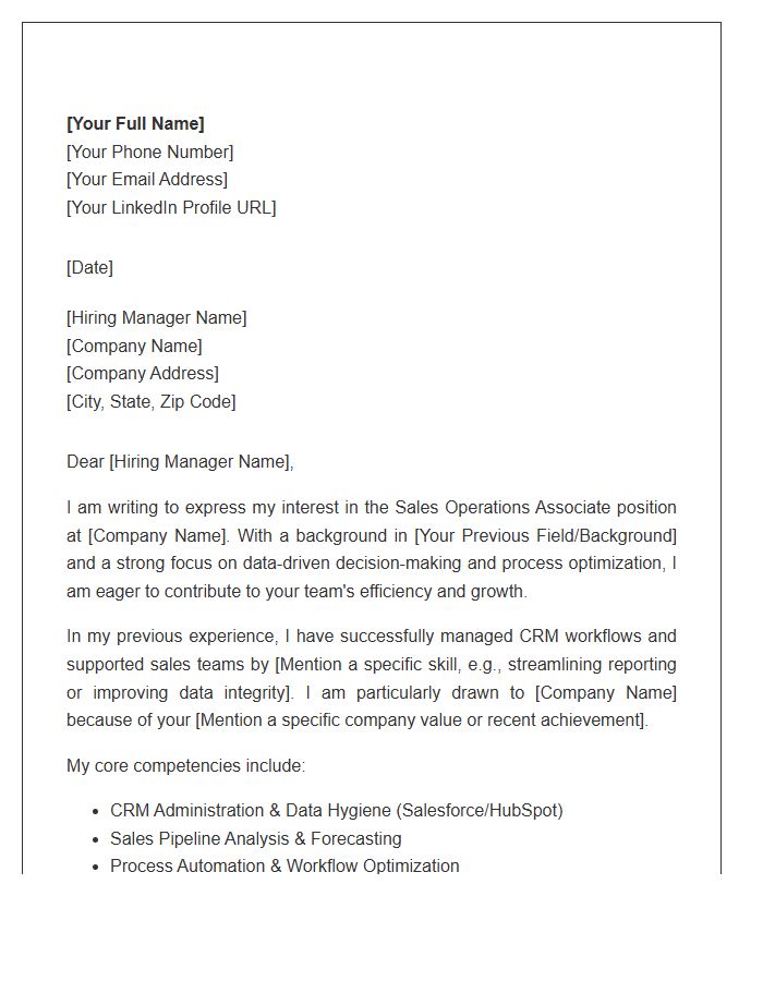 Sales Operations Associate Cover Letter Template