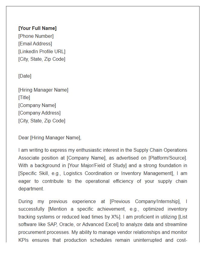 Supply Chain Operations Associate Cover Letter Template
