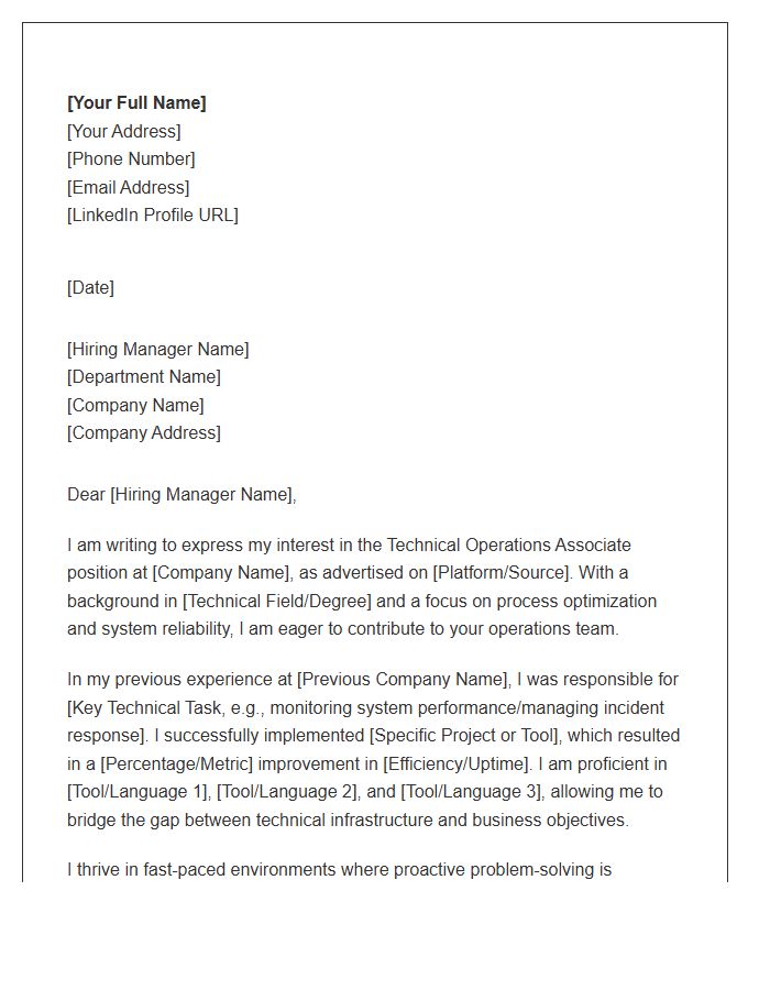 Technical Operations Associate Cover Letter Template