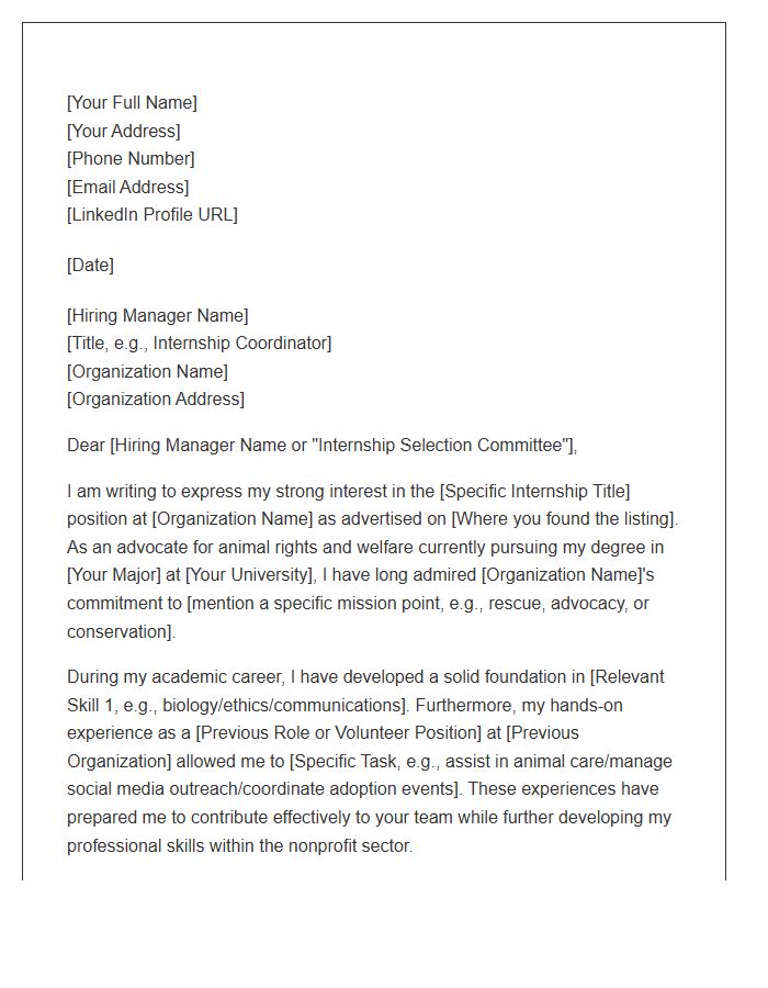 Animal Welfare Nonprofit Internship Cover Letter Template