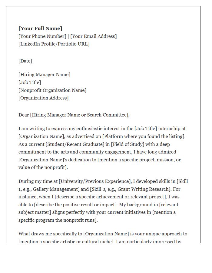 Arts And Culture Nonprofit Internship Cover Letter Template