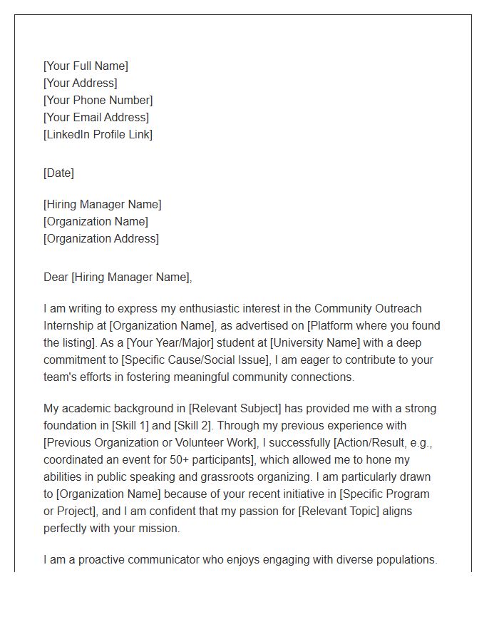 Community Outreach Internship Cover Letter Template