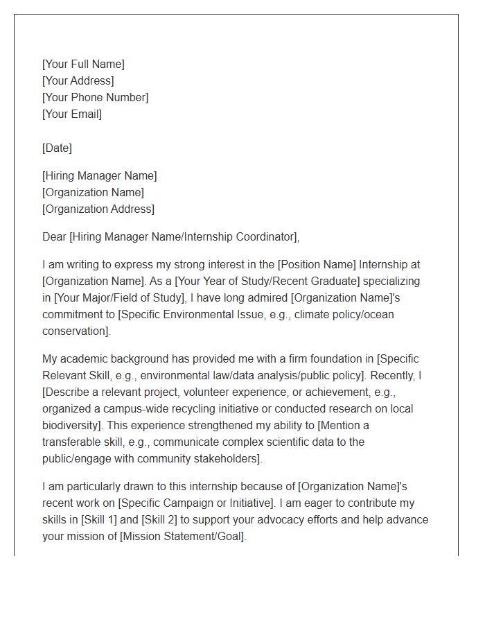 Environmental Advocacy Internship Cover Letter Template