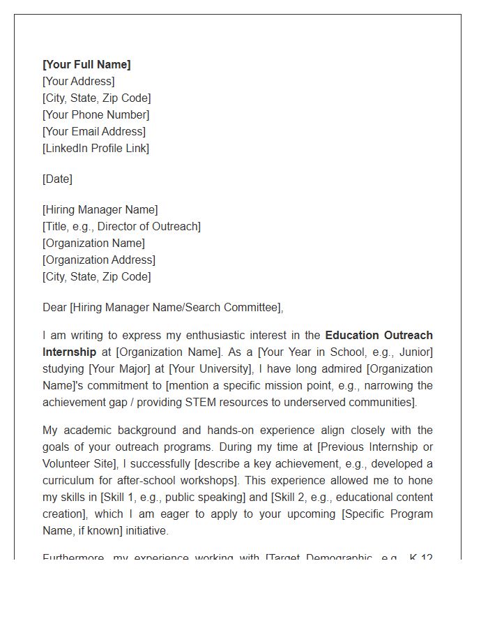 Nonprofit Education Outreach Internship Cover Letter Template