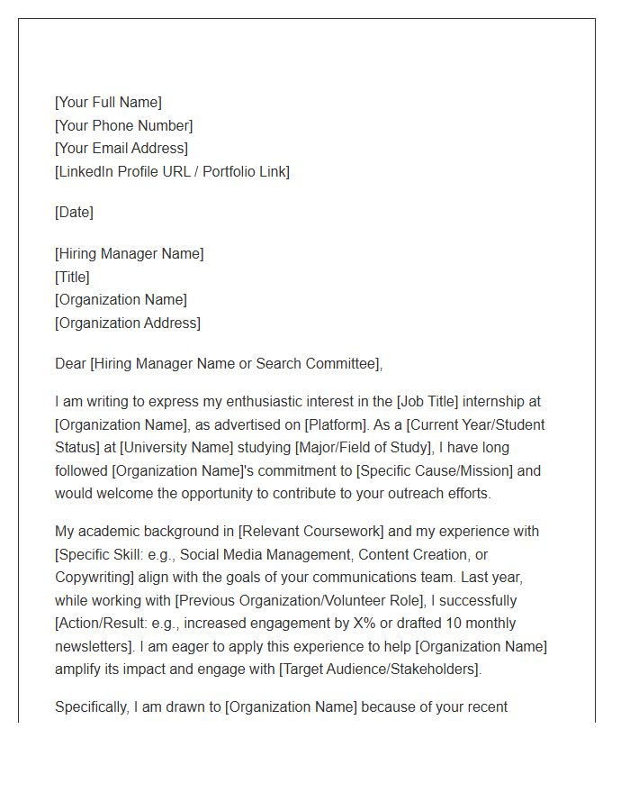 Nonprofit Marketing Communications Internship Cover Letter Template