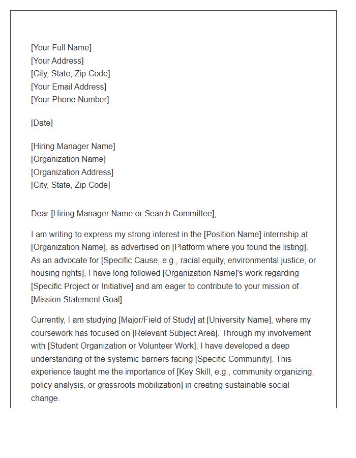 Social Justice Internship Cover Letter Template