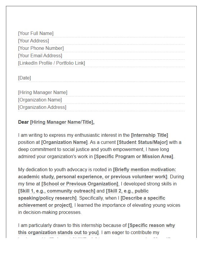 Youth Advocacy Internship Cover Letter Template
